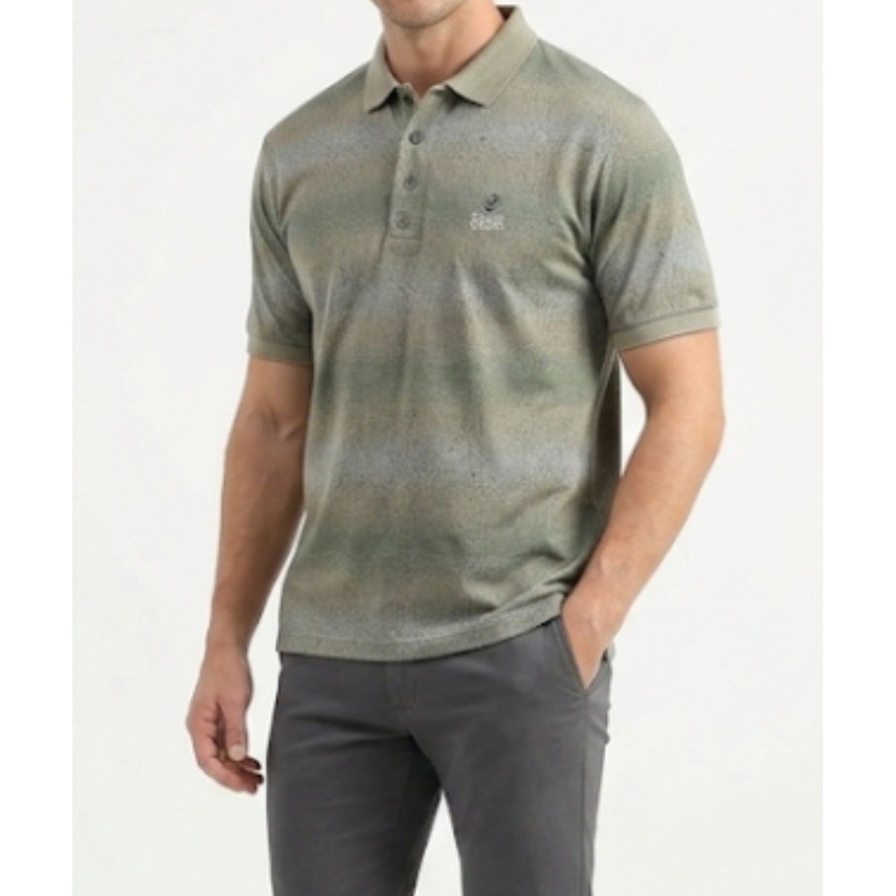 Descente Troon North Vintage Golf Course Geometric Pattern Grey Polo Shirt L